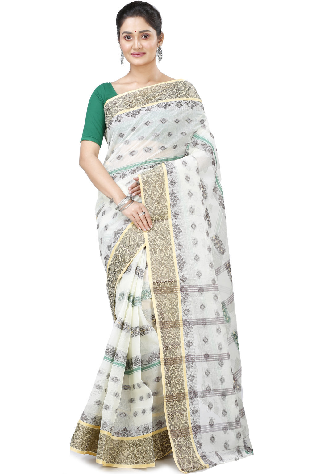 White Pure Cotton Ghusoon Tant Saree (949)